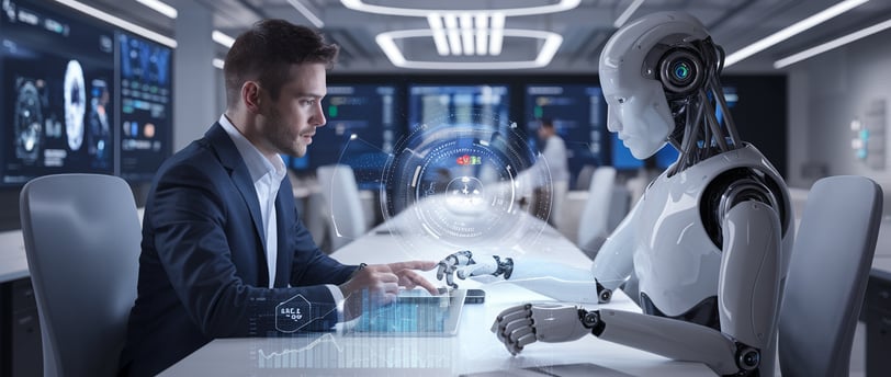 a man in a suit and a robot