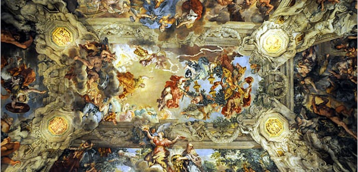 a ceiling of a ceiling with a ceiling painted with a painting of a ceiling