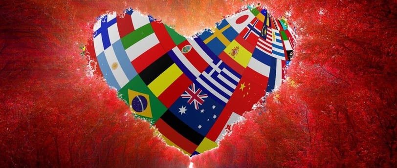 a heart shaped flag of many countries flags of different colors