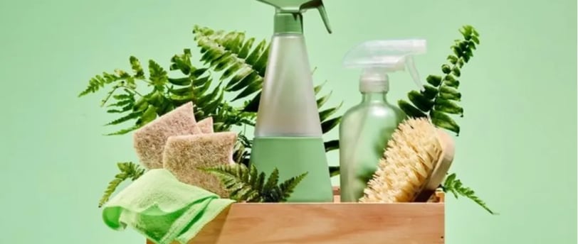 a wooden box with a bottle of cleaner