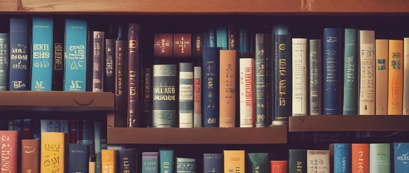 Rows of bookshelves are filled with a variety of colorful books, organized neatly. Some books are titled visibly with genres like mystery and suspense, and they are packed tightly together on metal shelves.