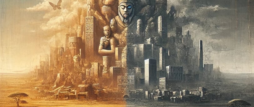 An image of the obscuration of the deities by the forced religion of colonialism and capitalism