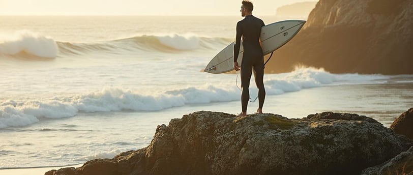 Surfeur contemplant l'océan Pacifique