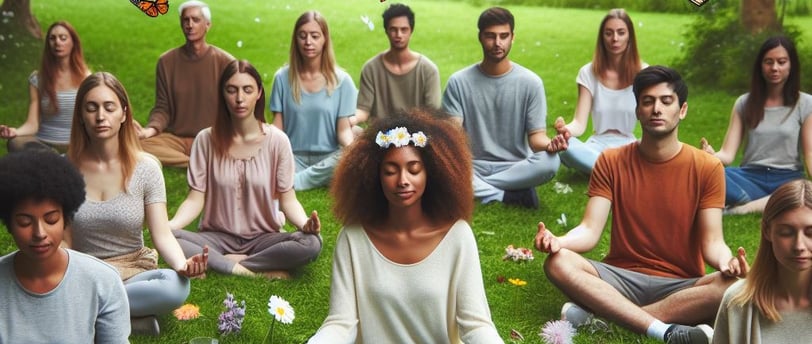 a group of people sitting in a circle with flowers