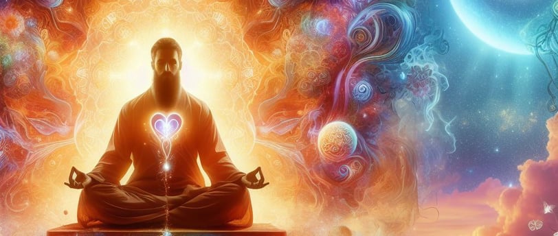 a man sitting in a meditation position with a glowing light