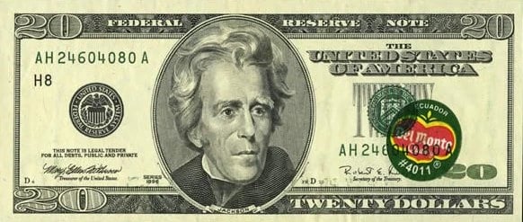 US 20 Dollar Del Monte Error bill