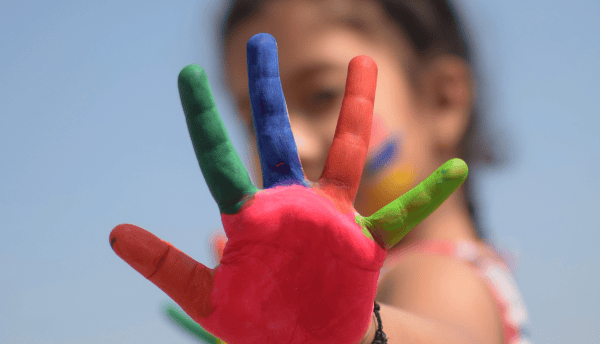 a hand with multi color on it