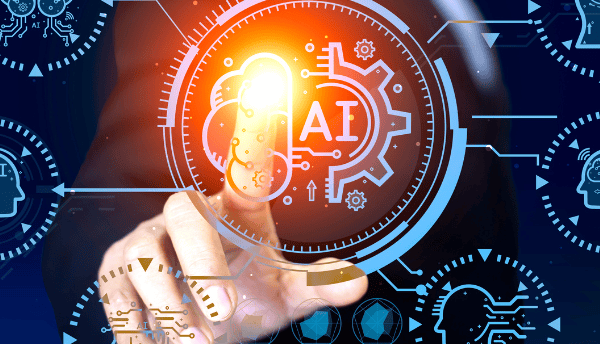 a man touching ai symbols with finger