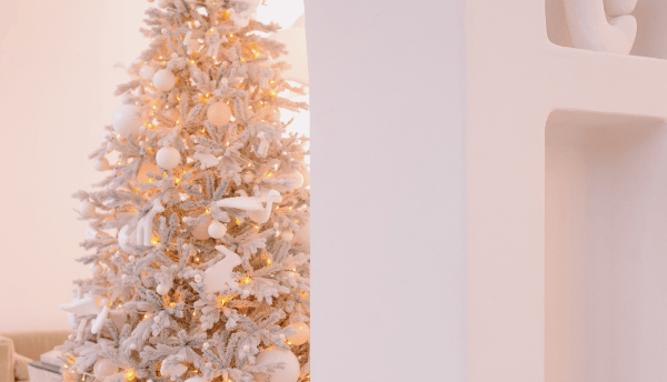 a white Christmas tree in the room