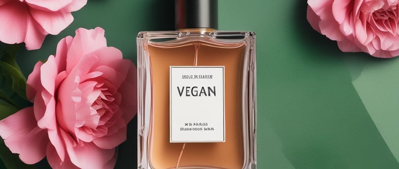 a bottle of perfume sitting on top of a red ribbon