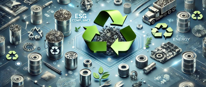 Featured image illustrating scrap metal recycling and ESG compliance, showcasing metallic materials