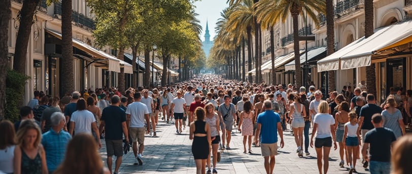 a crowd of people walking down a street in Nice