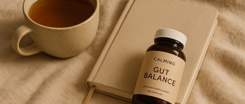 Calm Scene with tea and gut balance supplement