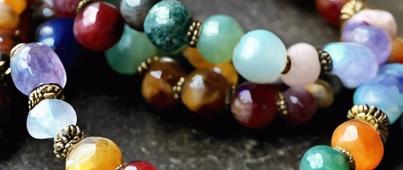 a bunch of different colored crystals on a table