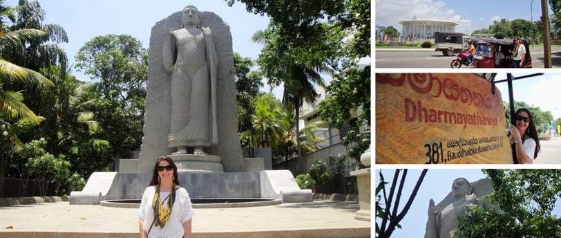 Autora na estátua de Buda de Dharmayatana, Colombo, Sri Lanka