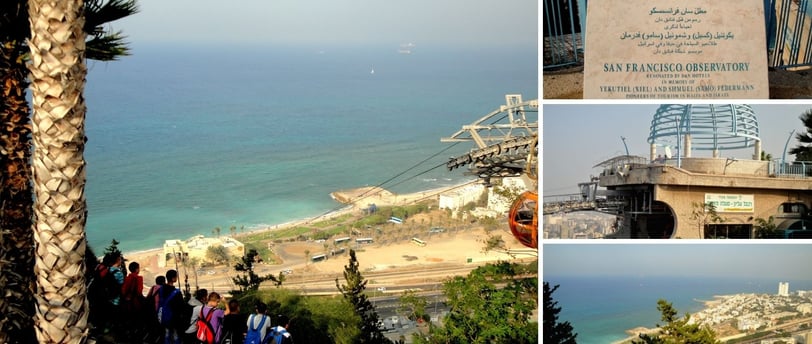 Vista do teleférico e observatório em Stella Maris, Haifa.