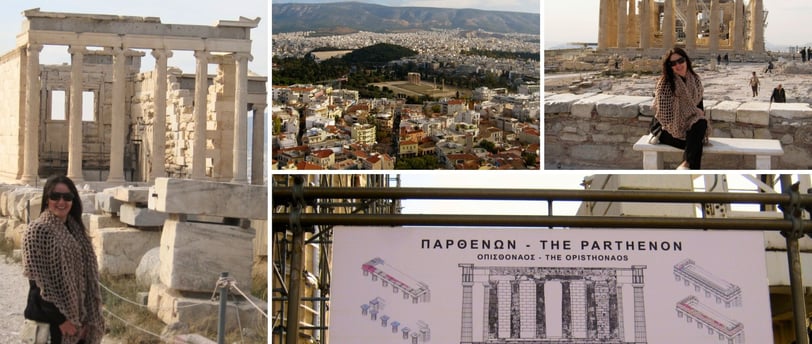 Fotos da autora na visita a Parthenon em Acróple.