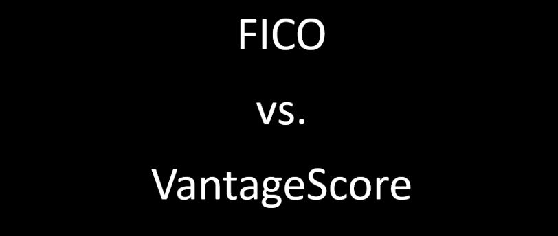 FICO vs VantageScore in white text on a black background.