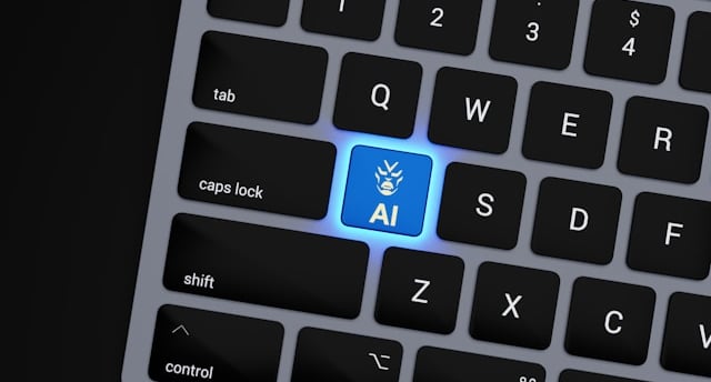 a keyboard with a blue button on it