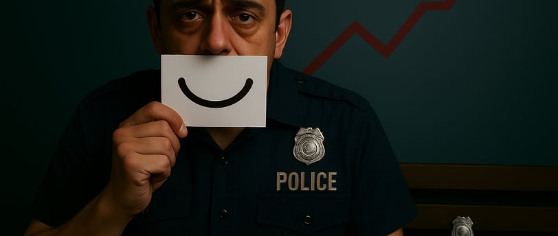 a man holding a paper with a smiley face drawn on it