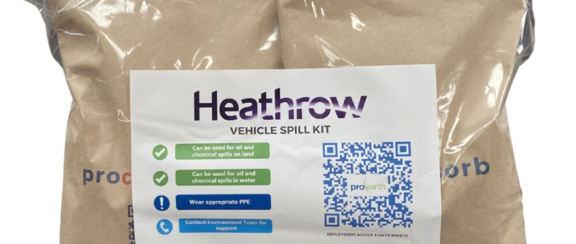 a bespoke vehicle spill kit for Heathrow airport, a clip close bag filled with procleansorb granules & absorbent socks