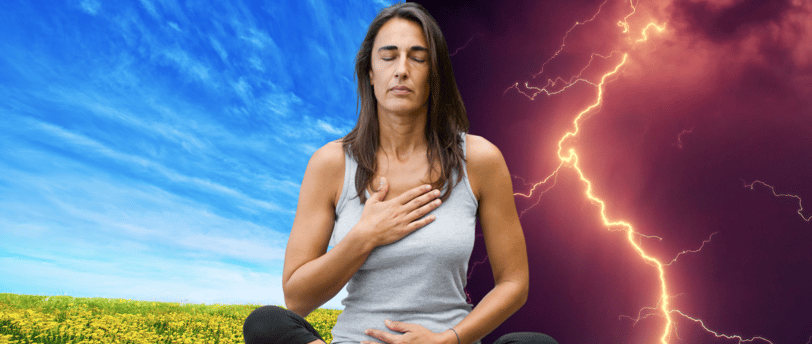 a woman sitting in a field with lightning bolt bolt bolt bolt bolt bolt bolt bolt