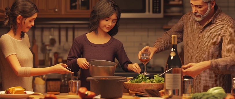 a man and woman cooking in a kitchen