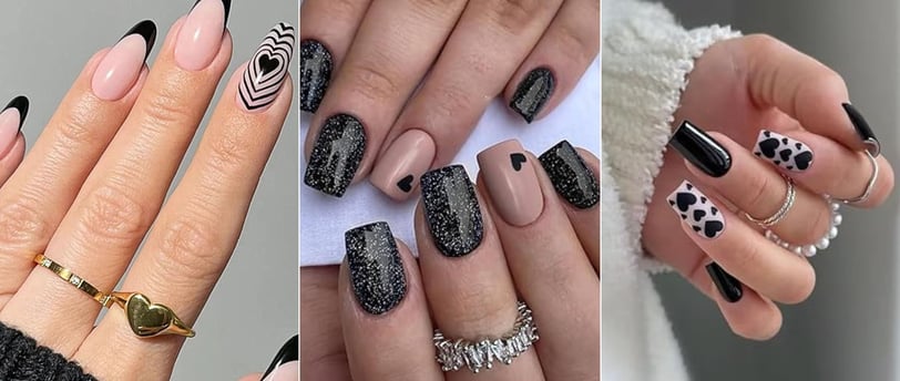 12 Diseños de uñas para San Valentín en color negro