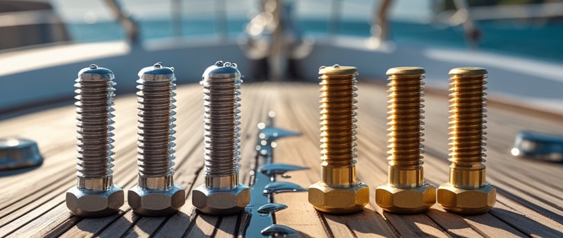 Stainless steel fasteners installed on a saltwater boat deck for corrosion resistance