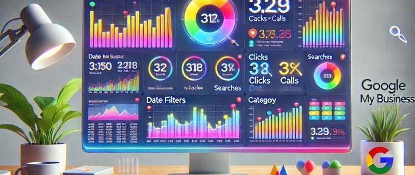 Tablero de estadísticas de Google My Business mostrando datos de rendimiento de un negocio local.