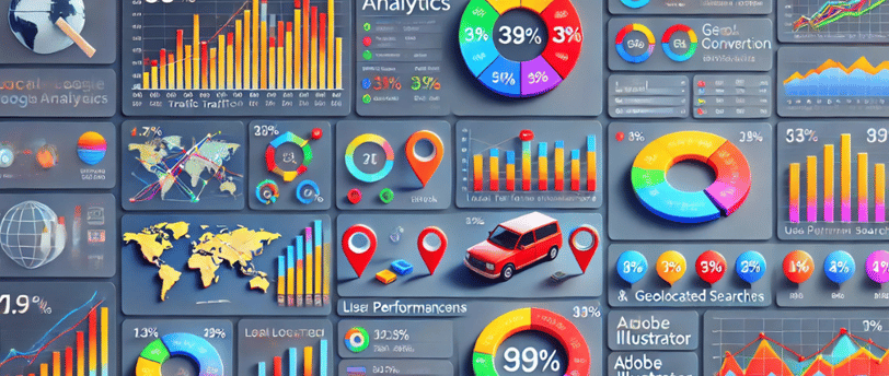 Tablero de Google Analytics con métricas clave para evaluar el SEO local de un negocio.