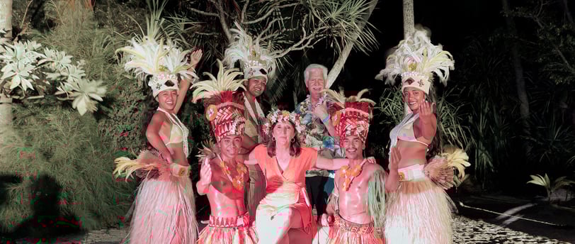 Dancing with the hula girls at the Four Seasons on Bora Bora