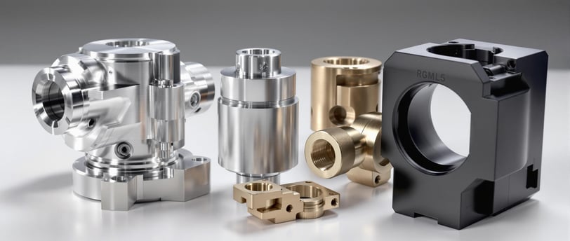 Various CNC machined parts made from aluminum, steel, brass, and plastic materials