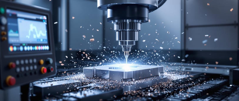 High-precision CNC milling machine cutting aluminum component