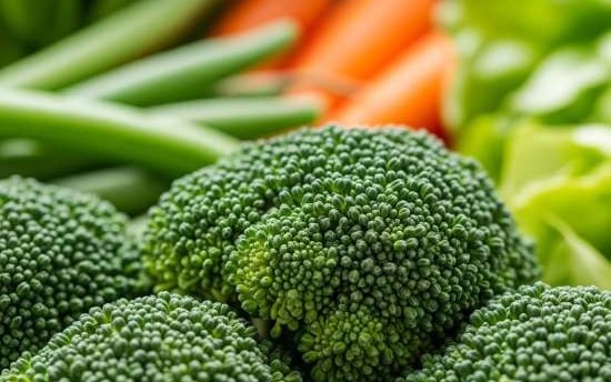 brócolis com outros legumes ricos em fibras como vagem, cenoura e folhas verdes