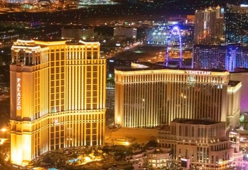 las vegas - a cityscape of a city with a ferris wheel