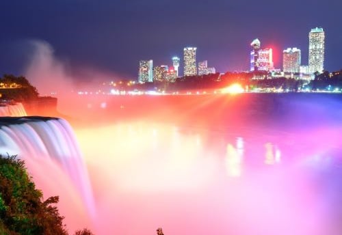 a waterfall in the niagara river at night