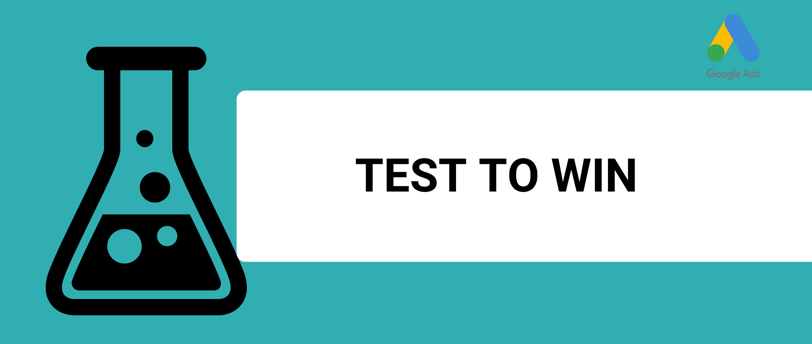 a banner with the title that says test to win a google ads logo
