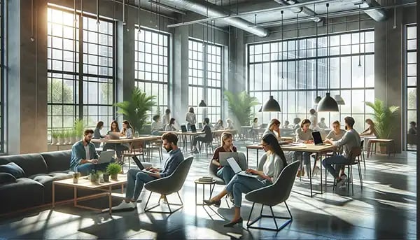 Cet image montre un groupe diversifié de designers travaillant sur leurs ordinateurs portables e