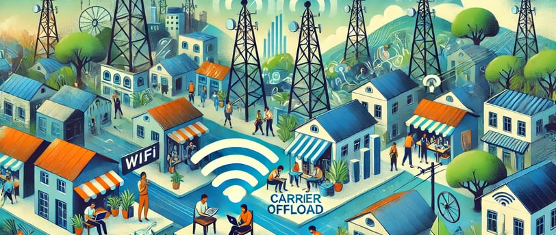 An illustration highlighting the economic benefits of carrier offload in developing markets. Depict
