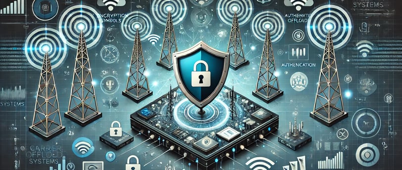 An illustration of a secure network infrastructure for carrier offload systems. Depict glowing WiFi