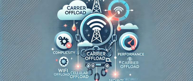 An illustration of myths about carrier offload being debunked. Include icons symbolizing misconcepti
