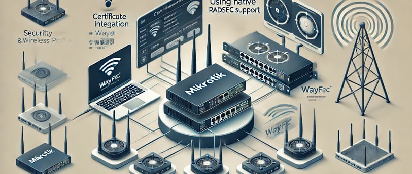 An illustration showing the configuration process of MikroTik devices for WayFi integration using na