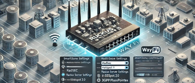A detailed illustration of configuring a RUCKUS Wireless LAN Controller for WayFi integration. Featu