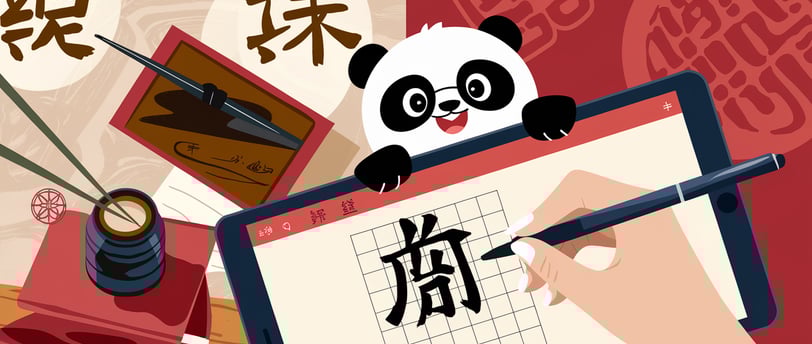 a panda bear is holding a pen and writing on a paper