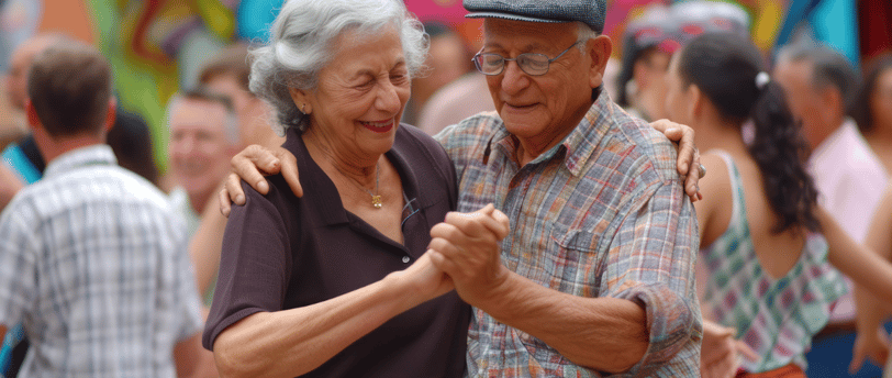 a man and woman dancing in a dance floor