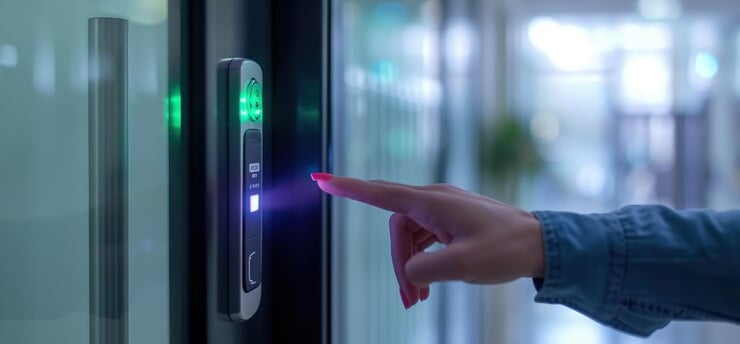 TechAid touch lock system going to touch by a woman finger