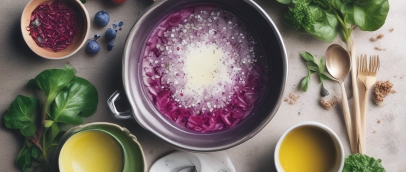 a pan of food with a bowl of soup and a bowl of soup