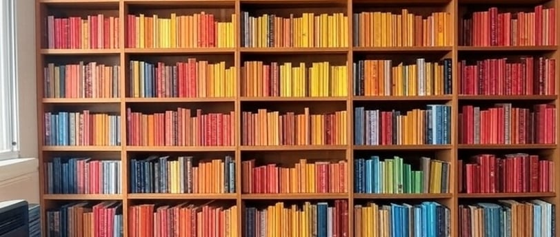 A bookshelf with colorful books