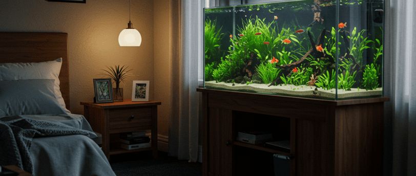 Acuario en el dormitorio